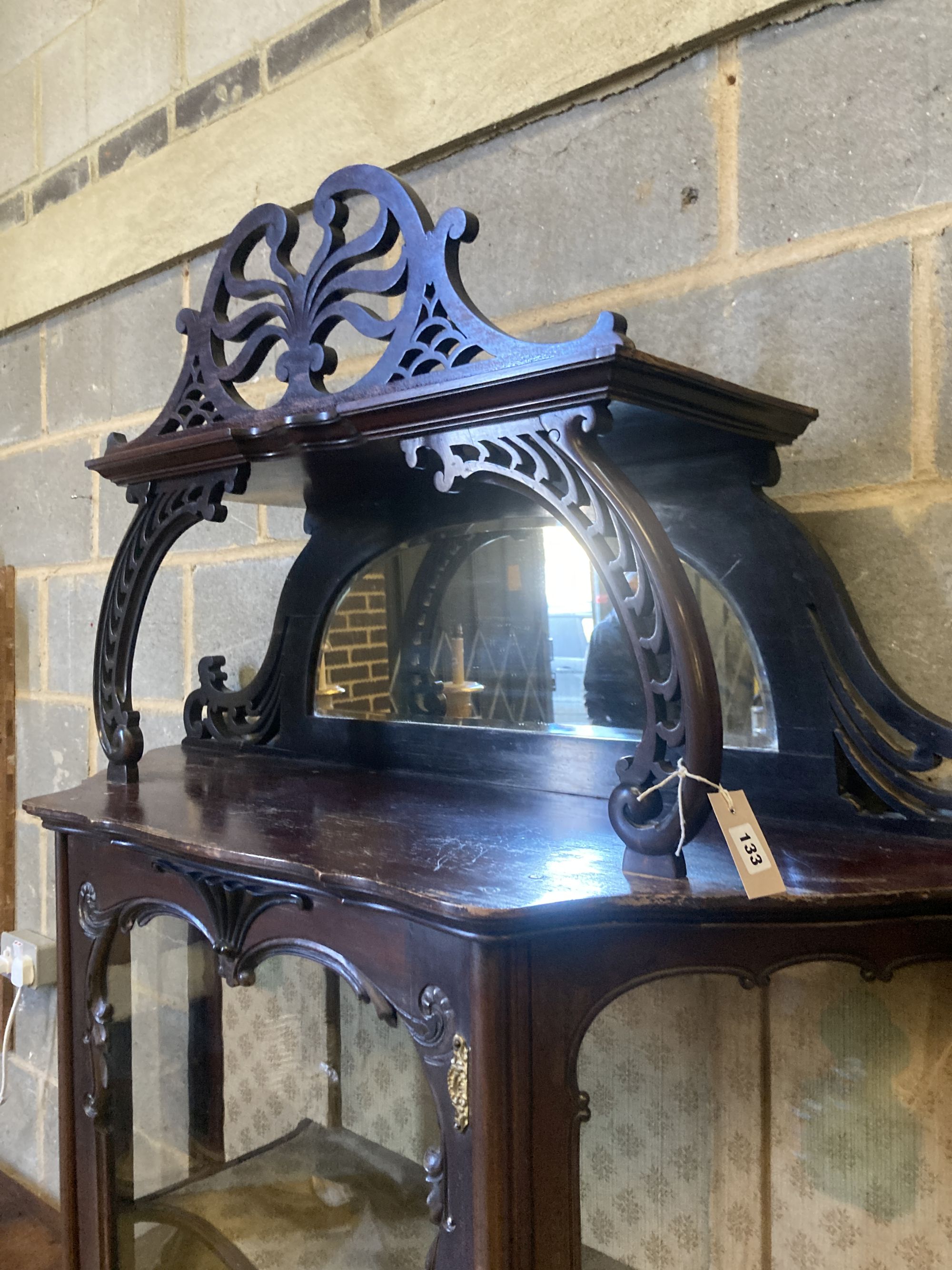 A late Victorian mahogany glass display cabinet, width 127cm, depth 40cm, height 212cm